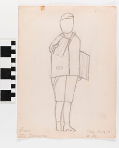 Pencil drawing on paper of a person holding papers